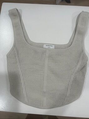 Babaton Beige Crochet Knit Crop Tank